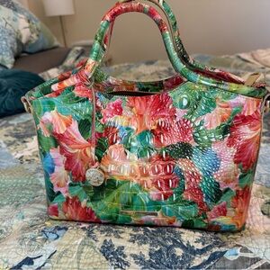 Brahmin Vibrant Floral Multicolor Croc Embossed Genuine Leather Satchel 🌺 🍃